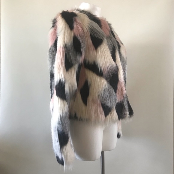 CYNTHIA ROWLEY Faux Fur Multicolor Jacket - Picture 4 of 8